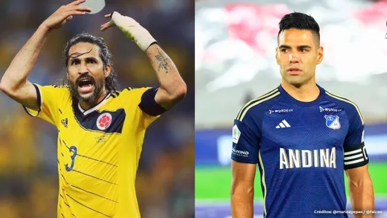 Mario Yepes sale en defensa de Radamel Falcao