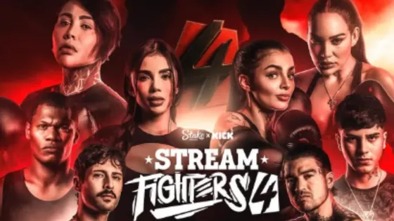 Promocional del evento Stream Fighters 4, el torneo de boxeo entre creadores de contenido organizado por WestCol. En el centro aparecen Yina Calderón y Andrea Valdiri, protagonistas del esperado enfrentamiento que se realizará el 18 de octubre en Bogotá, junto a otros participantes del evento.