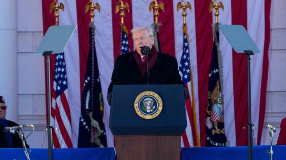 President Donald Trump gives remarks during a Veterans Day ceremony at Arlington Cemetery, Arlington, VA, USA