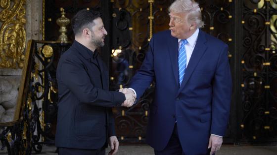 A handout photo made available by the Presidential Press Service shows US President Donald Trump (R) meeting with Ukrainian President Volodymyr Zelensky (L) in Florida, USA, 28 December 2025.