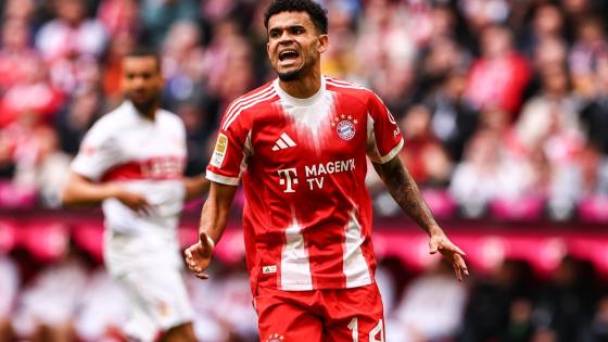 Luis Diaz of Munich reacts during the German Bundesliga soccer match between FC Bayern Munich and VfB Stuttgart, in Munich, Germany, 19 April 2026. (Alemania)