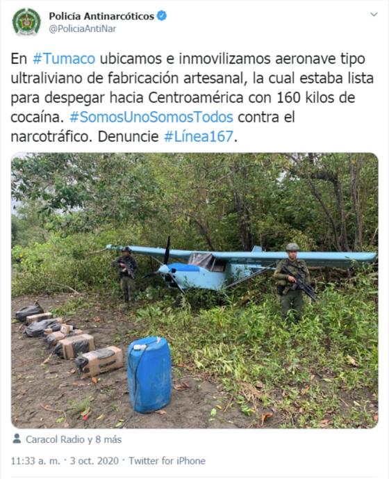Policía antinarcóticos Tweet aeronave Policía antinarcóticos Tweet aeronave