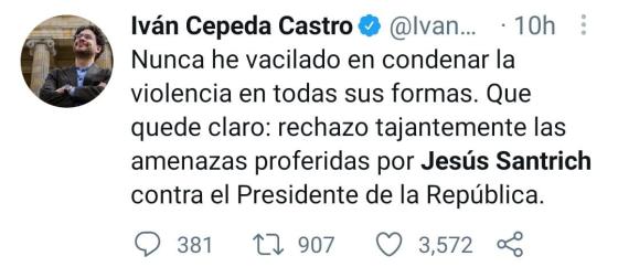 Rechazo a amenaza de Santrich a Duque Rechazo a amenaza de Santrich a Duque