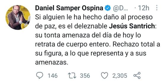 Rechazo a amenaza de Santrich a Duque Rechazo a amenaza de Santrich a Duque