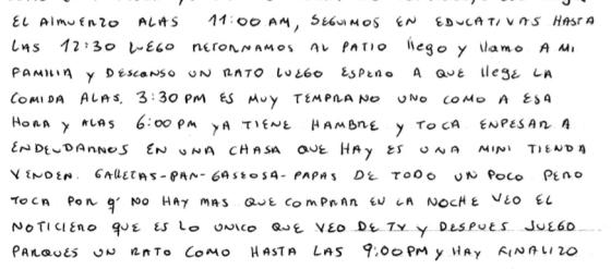 Un interno de la Cárcel La Modelo cuenta su rutina en prisión. Fragmento de carta de La Modelo.