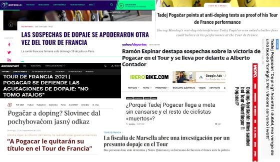 Cubrimiento de la prensa de las acusaciones de dopaje a Pogacar. Dopaje Pogacar