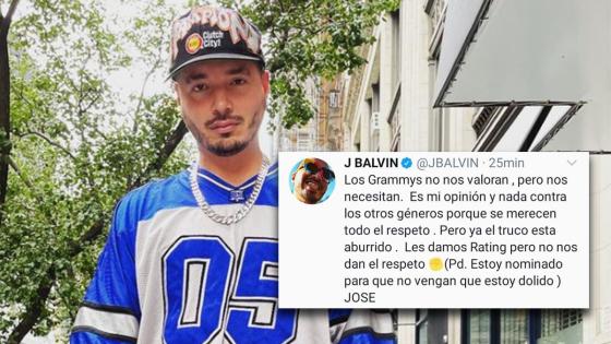 J Balvin generó gran controversia por cuenta de un trino sobre los Grammy. J Balvin, el boicoteador de los Grammy que terminó boicoteado.