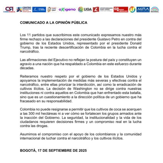 Comunicado de partidos políticos.