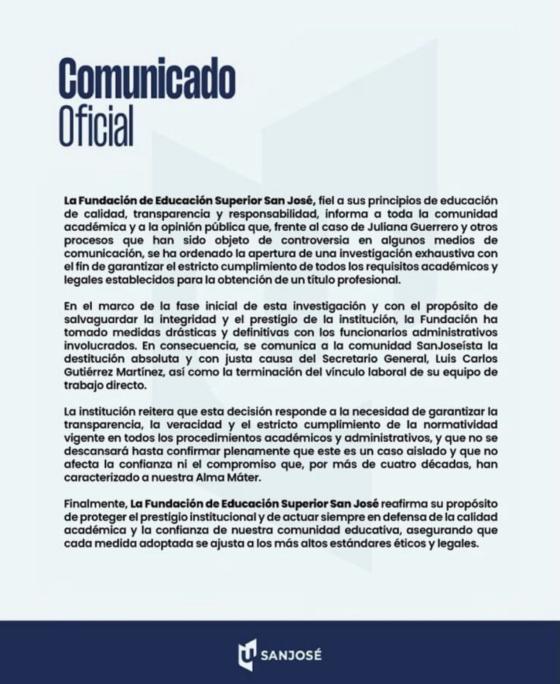 Comunicado de la Fundación San José. Comunicado de la Fundación San José.