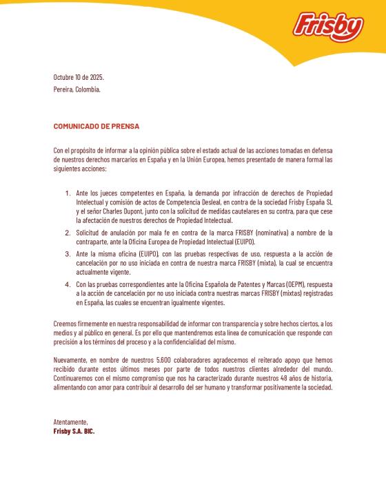 Comunicado de Frisby. Comunicado de Frisby.