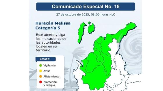 Huracán Melissa Aunque no tocará Colombia, el huracán Melissa provoca alertas por lluvias, vientos y oleaje.