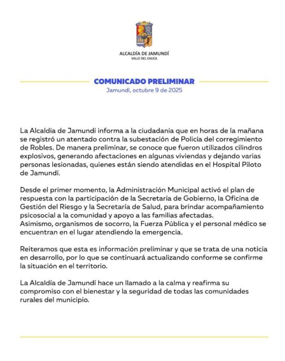 Comunicado de la Alcaldía de Jamundí. Comunicado de la Alcaldía de Jamundí.