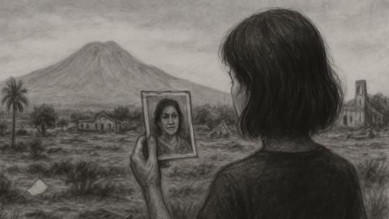 Ilustración de Jenifer de la Rosa buscando a su madre en Armero.