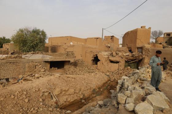 Residents inspect a damaged house following an earthquake in Samangan, Afghanistan, 3 November 2025.