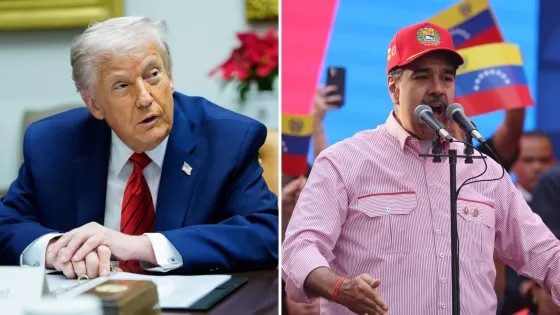 Foto 1: Room of the White House in Washington, DC, USA, 10 December 2025. The President announced the US has seized oil tanker near Venezuela and a new special corporate immigration gold card focused on keeping students in the US. / Foto 2:Fotografía de archivo del 1 de Diciembre de 2025 del presidente de Venezuela, Nicolás Maduro, hablando durante una movilización, en Caracas (Venezuela). Maduro anunció que donará la primera exportación de gas a Colombia para beneficiar a sectores fronterizos.