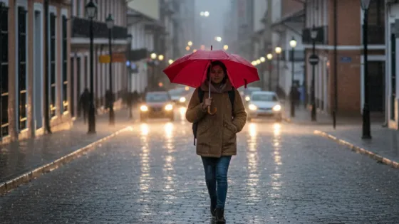Persona caminando en medio de la lluvia