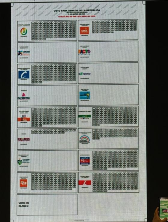 Tarjetón para el Senado.