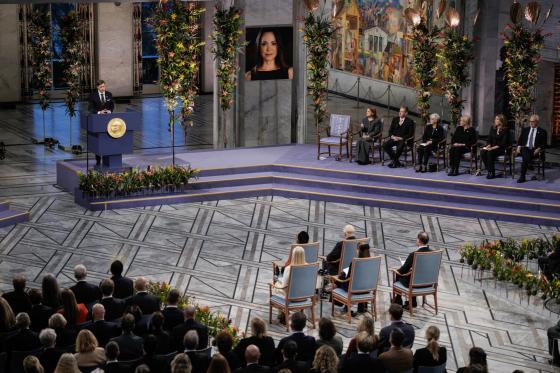 Director of the Nobel Institute Kristian Berg Harpviken during the Nobel Peace Prize award ceremony in Oslo City Hall in Oslo, Norway, 10 December 2025. Venezuelan opposition leader Maria Corina Machado was awarded the Nobel Peace Prize 2025 for her tireless work to secure democratic rights for the people of Venezuela, and for her fight for a just and peaceful transition from dictatorship to popular rule. Due to the circumstances in her home country of Venezuela, the Nobel Peace Prize laureate was unable to