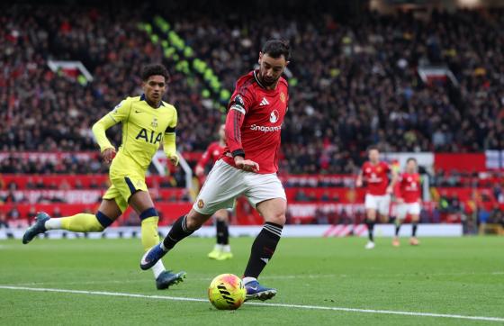 Bruno Fernandes of Manchester United in action during the English Premier League match between Manchester United and Tottenham Hotspur, in Manchester, Britain, 07 February 2026