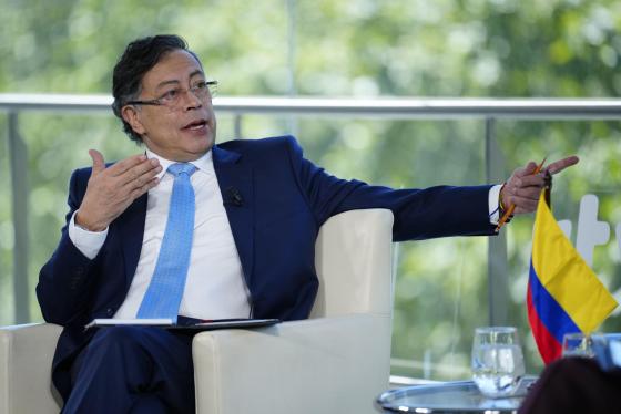 El presidente Colombia, Gustavo Petro durante la segunda entrega de 'Los Desayunos' de RTVE y la Agencia EFE celebrado este viernes en Barcelona.