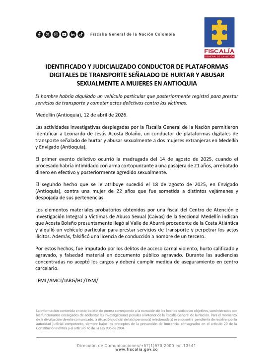 A la cárcel conductor señalado de abusar y robar mujeres en plataformas digitales 