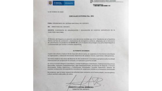 El ministro del Deporte Ernesto Lucena emitió una circular sobre la suspensión de eventos deportivos en el territorio nacional como medida de prevención al Covid-19. El ministro del Deporte Ernesto Lucena emitió una circular sobre la suspensión de eventos deportivos en el territorio nacional como medida de prevención al Covid-19.