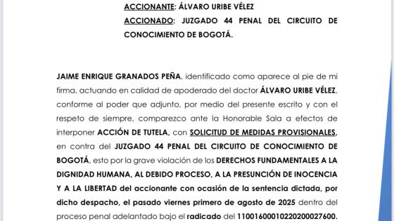 Tutela de la defensa de Álvaro Uribe.