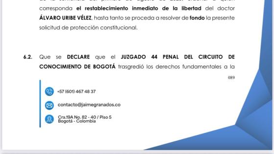 Tutela defensa Álvaro Uribe.